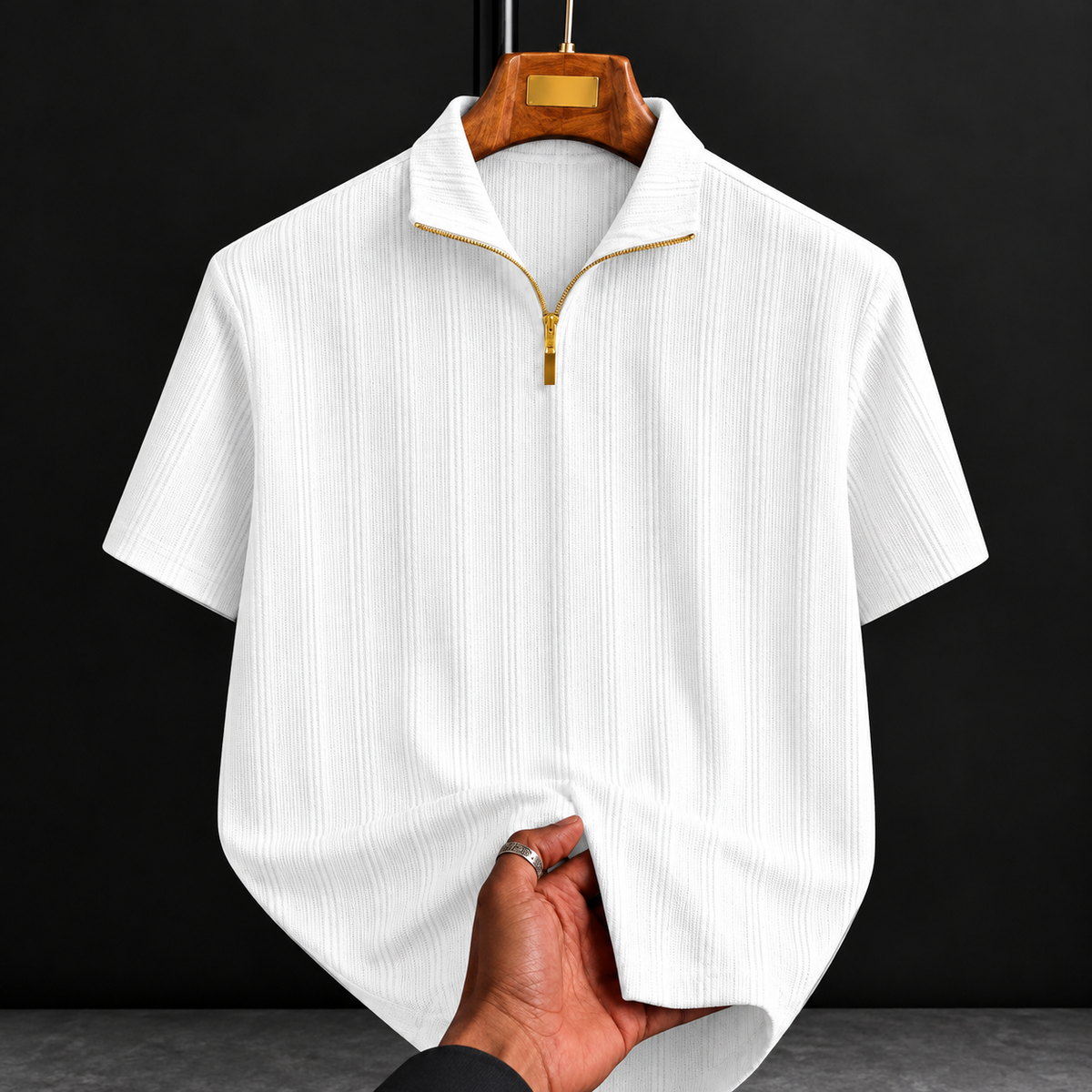 Men’s Textured Half Zip Polo T-Shirt | Stylish Ribbed Collar Neck T-Shirt | Half Sleeve Casual Wear