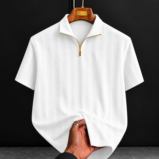 Men’s Textured Half Zip Polo T-Shirt | Stylish Ribbed Collar Neck T-Shirt | Half Sleeve Casual Wear