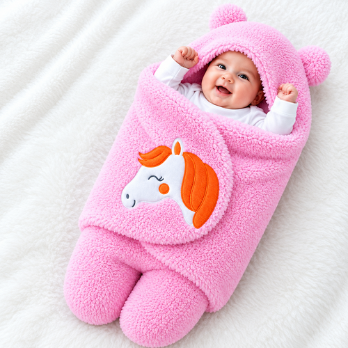 Baby Plush Hooded Wearable Blanket – Super Soft, Warm & Cozy Baby Swaddle Wrap
