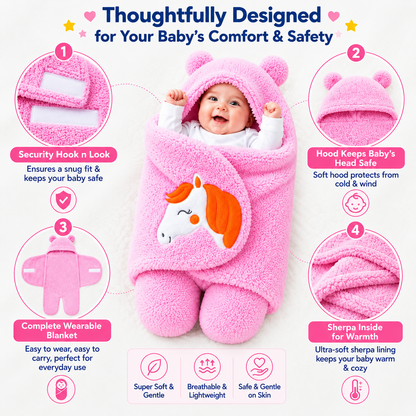 Baby Plush Hooded Wearable Blanket – Super Soft, Warm & Cozy Baby Swaddle Wrap