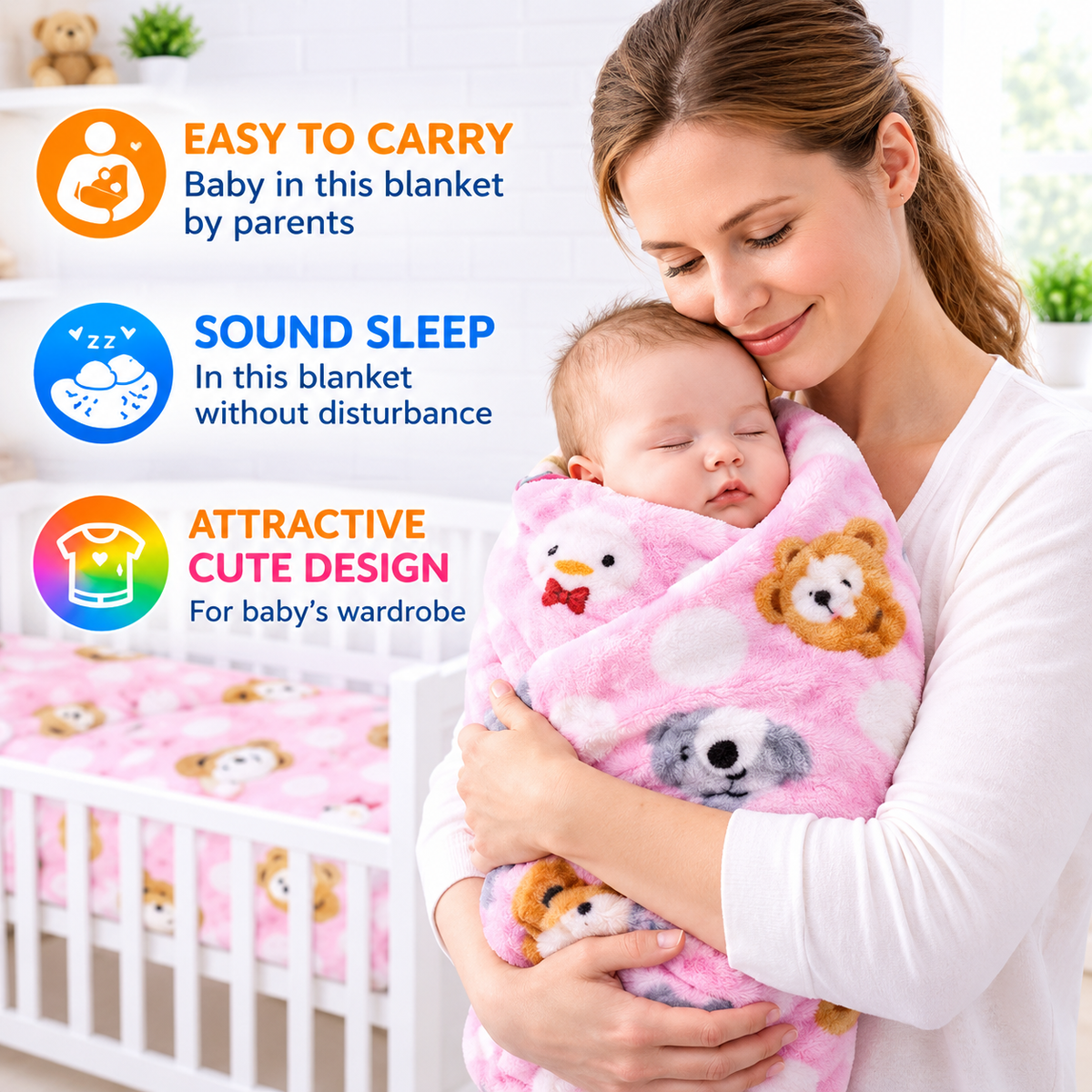 Baby Soft Plush Blanket | Warm & Cozy Printed Blanket for Kids & Infants | Cute Animal Design