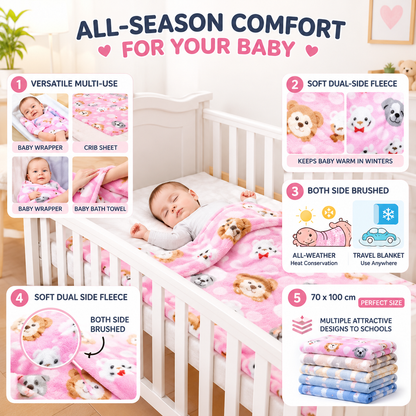 Baby Soft Plush Blanket | Warm & Cozy Printed Blanket for Kids & Infants | Cute Animal Design
