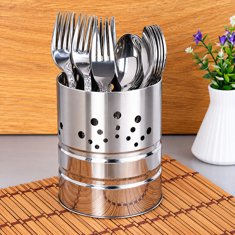 Stainless Steel Cutlery Stand & Utensil Holder | Multipurpose Kitchen Spoon, Fork & Knife Organizer
