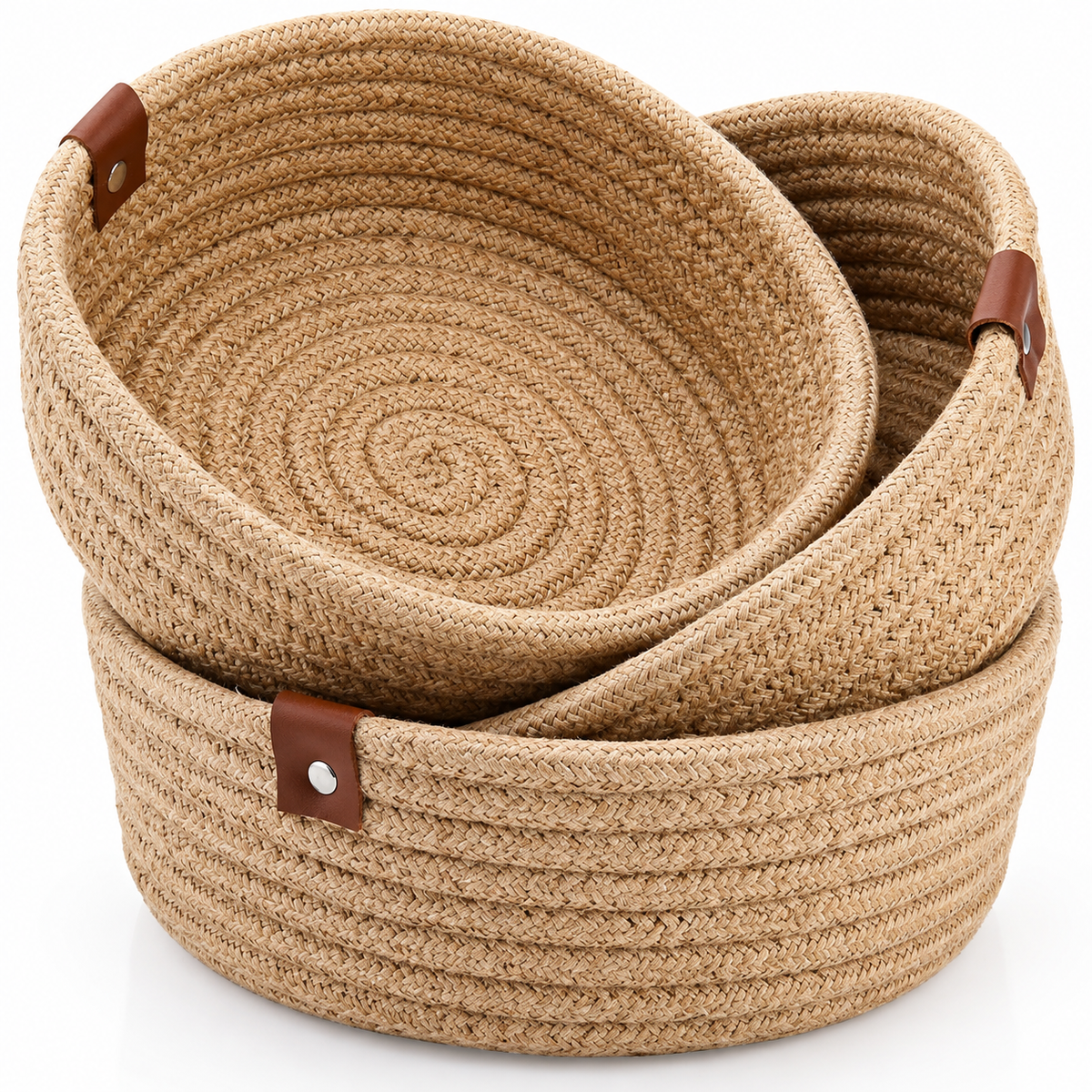 Natural Jute Rope Storage Basket for Home & Kitchen | Handwoven Multipurpose Organizer Basket | Pack of 3 | Beige