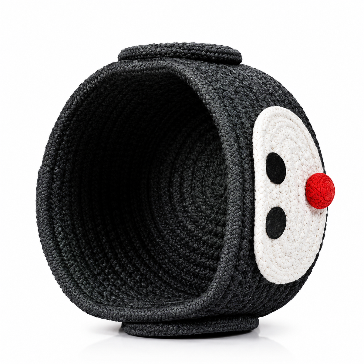 Cozy Braided Rope Pet Bed & Sleeping House for Dogs & Cats | Soft Round Pet Cave with Cute Face Design | Black
