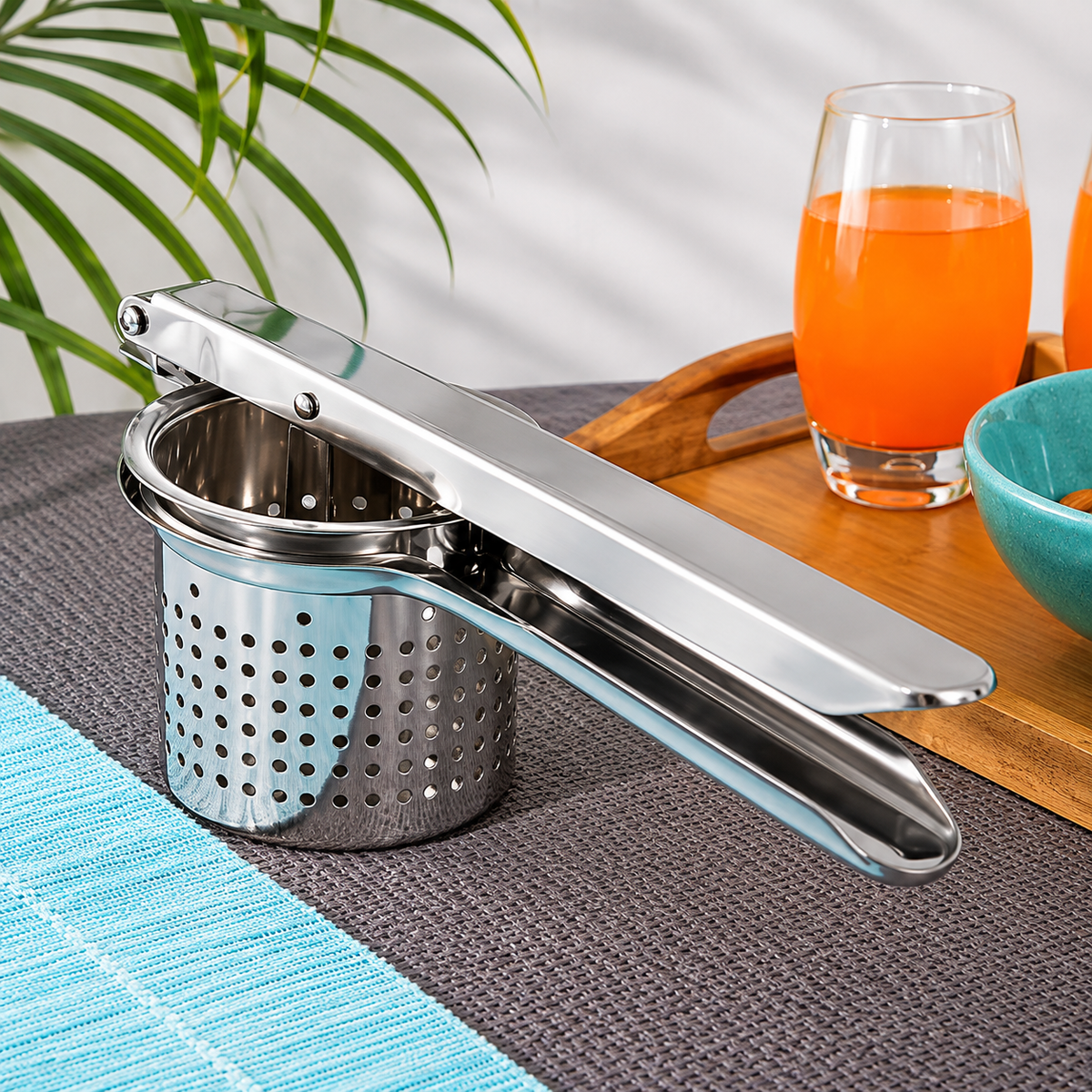 Stainless Steel Potato Ricer and Masher with Ergonomic Handle | Vegetable Press, Crusher & Squeezer for Potatoes, Radish and Other Vegetables | Easy to Clean | Pack of 1
