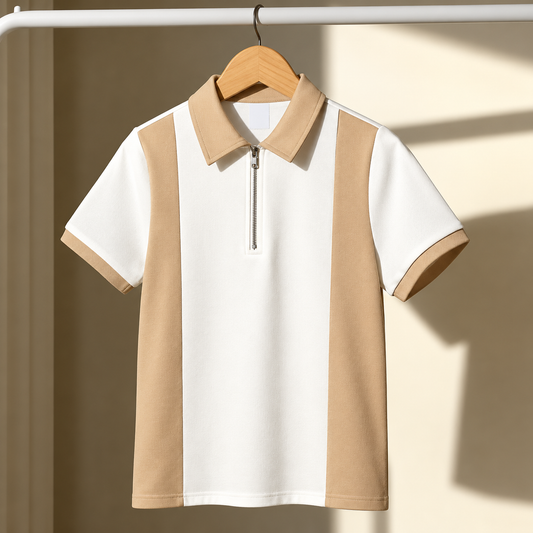 Men’s Premium Casual Color Block Polo T-Shirt | Half Sleeve Collared T-Shirt with Zipper | Stylish Regular Fit for Men